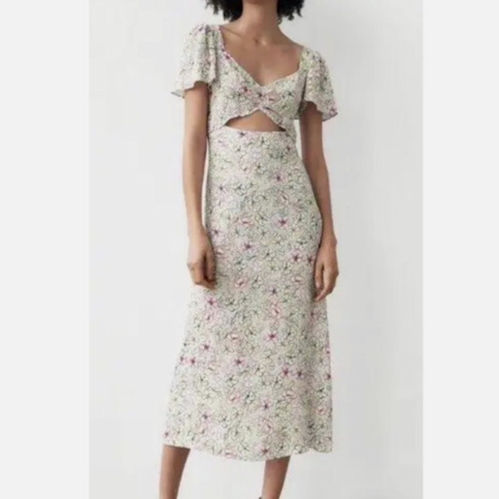 Zara Floral Cut-Out Midi Dress